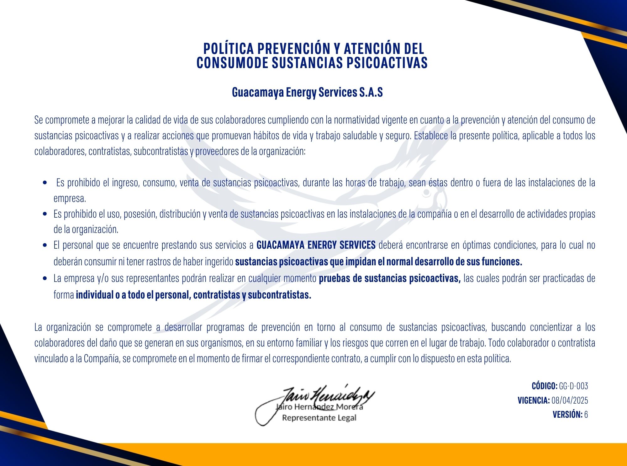 Política Prevención y Atención del Consumo de Sustancias Psicoactivas